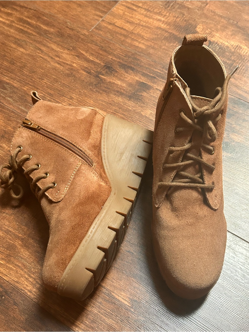Diba Y2K Women's Suede Lace-Up Ankle Booties in Tan 7.5